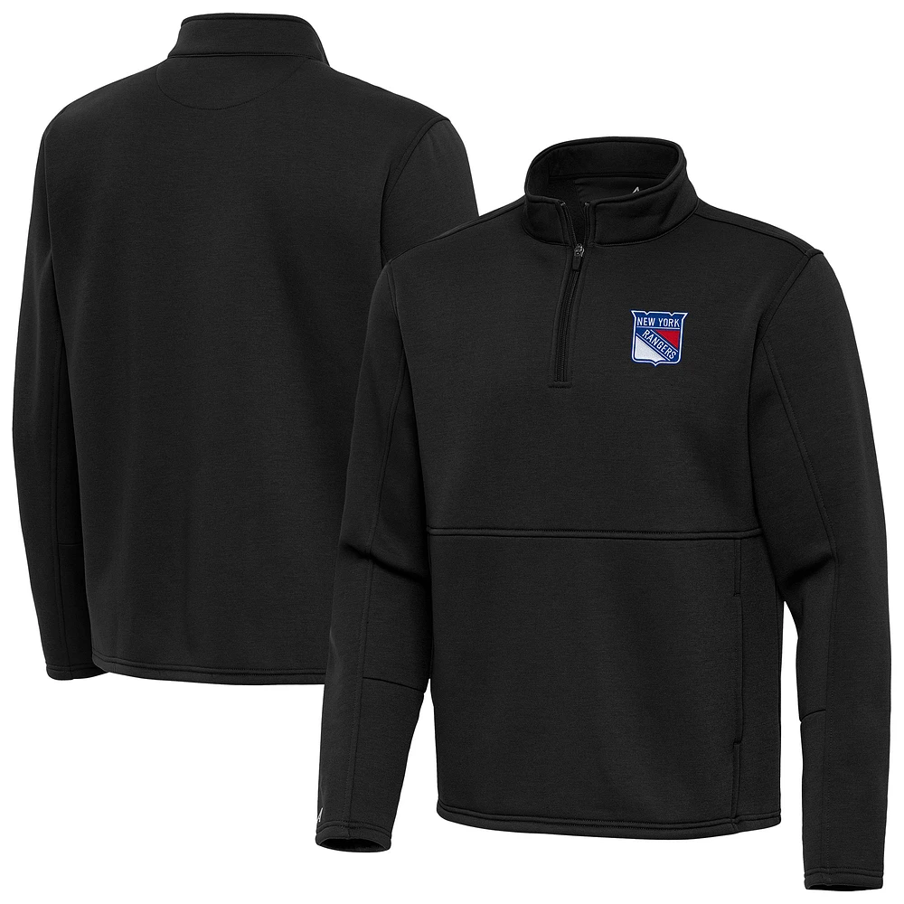 Men's Antigua Black New York Rangers Twist Quarter-Zip Pullover Jacket