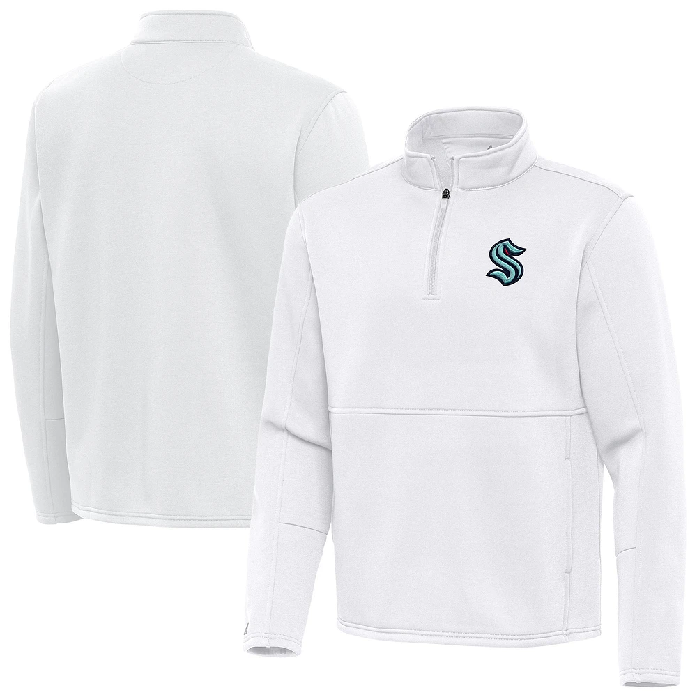 Men's Antigua White Seattle Kraken Twist Quarter-Zip Pullover Jacket