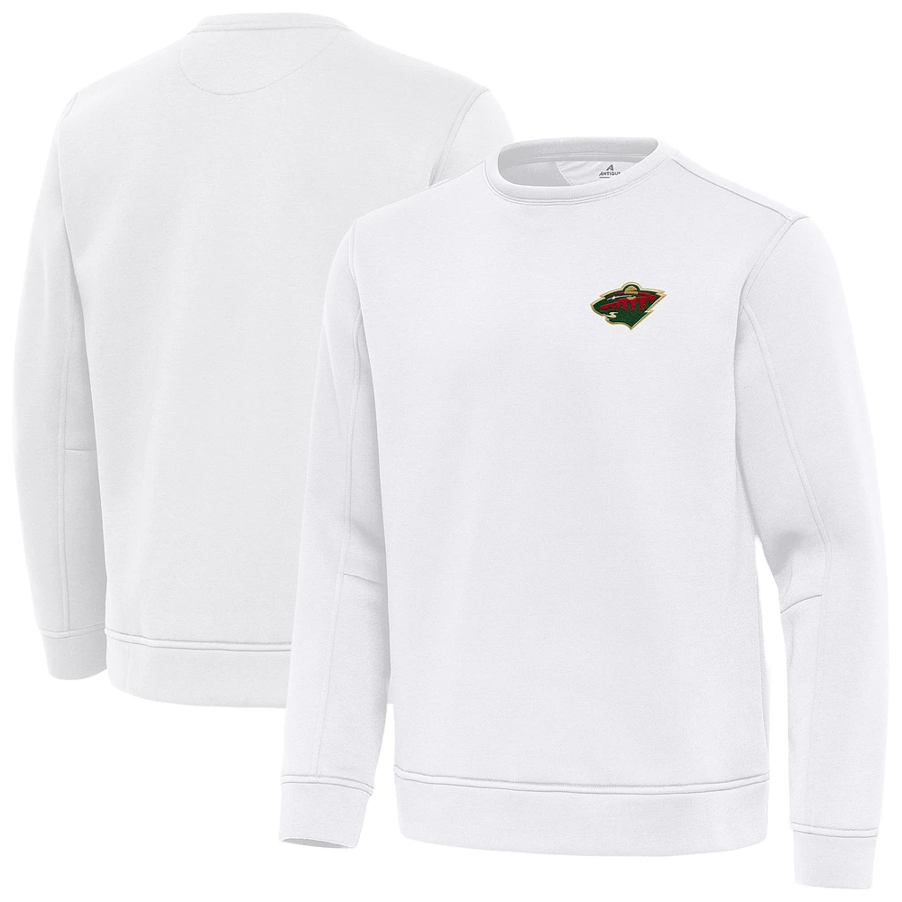Men's Antigua White Minnesota Wild Relevant Lightweight Pullover Sweatshirt