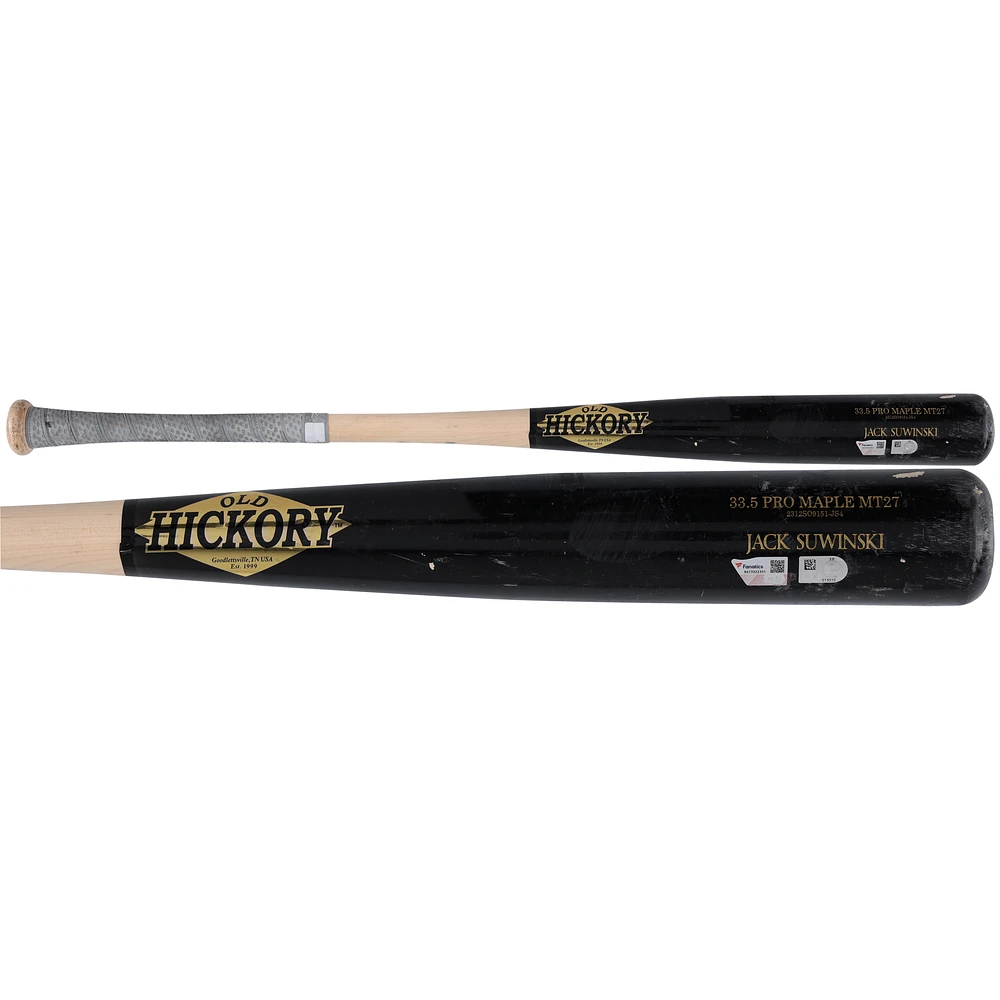 Jack Suwinski Pittsburgh Pirates Game-Used Black/Tan Old Hickory Broken Bat vs. Philadelphia Phillies on April 13, 2024