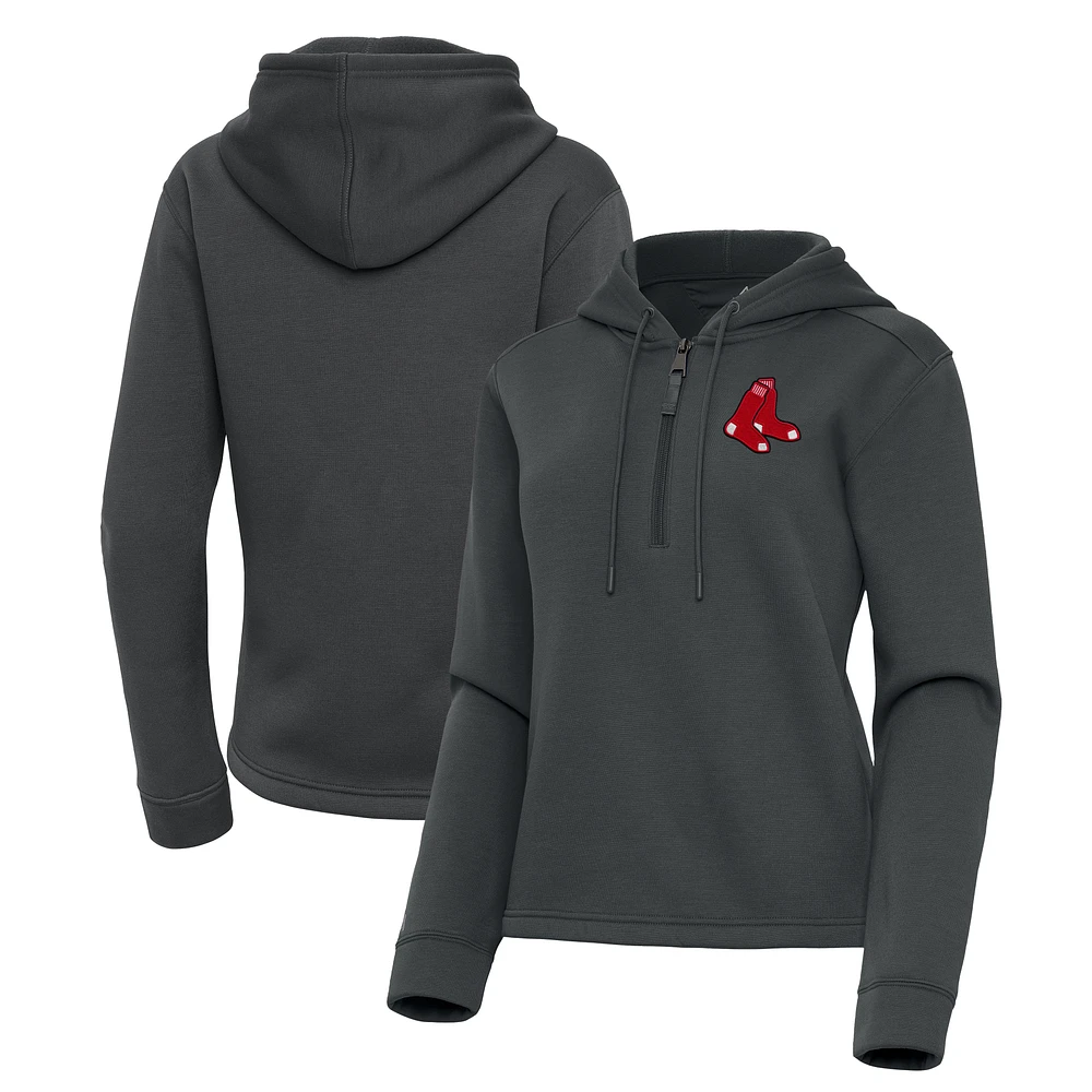 Women's Antigua Pewter Boston Red Sox Contemporary Quarter-Zip Hoodie