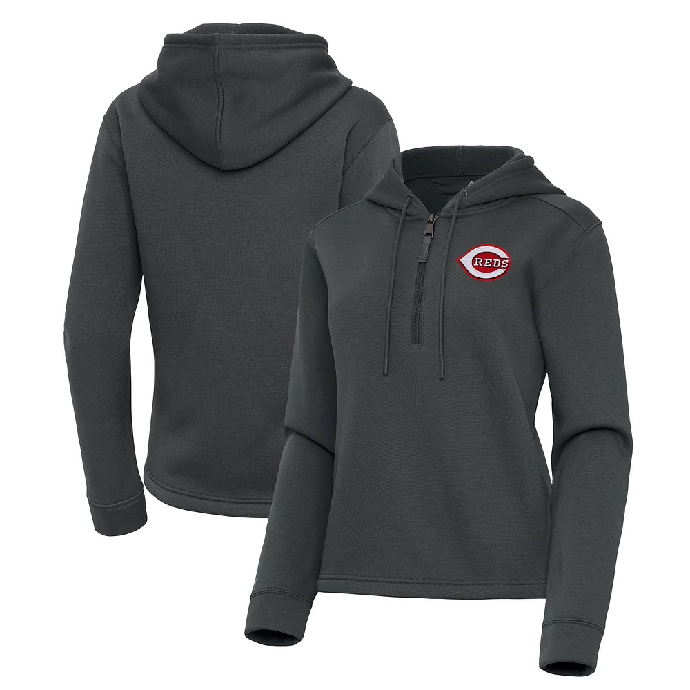 Women's Antigua Pewter Cincinnati Reds Contemporary Quarter-Zip Hoodie