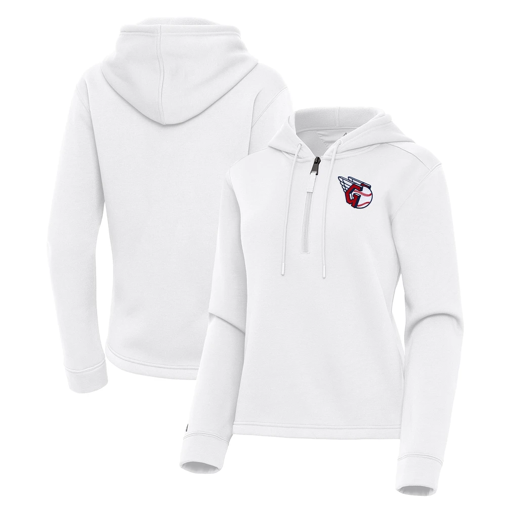 Women's Antigua White Cleveland Guardians Contemporary Quarter-Zip Hoodie