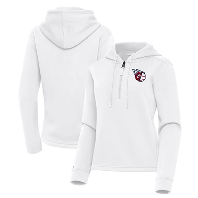 Women's Antigua White Cleveland Guardians Contemporary Quarter-Zip Hoodie