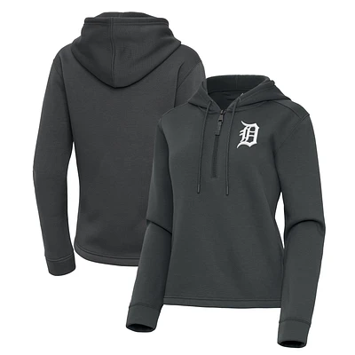 Women's Antigua Pewter Detroit Tigers Contemporary Quarter-Zip Hoodie