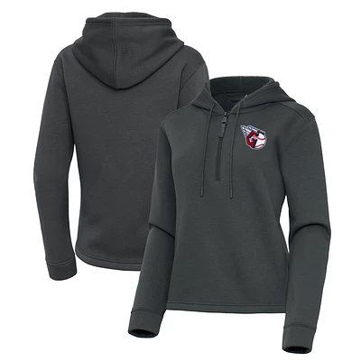 Women's Antigua Pewter Cleveland Guardians Contemporary Quarter-Zip Hoodie