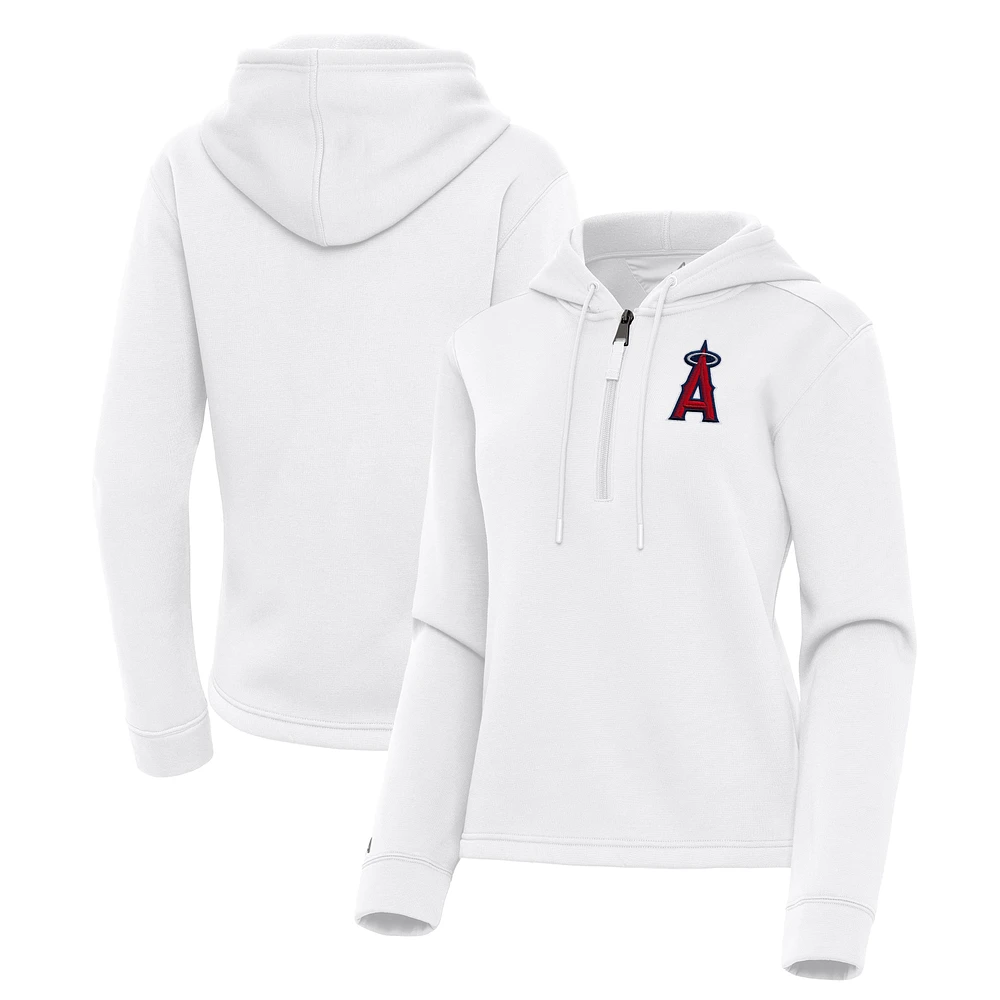 Women's Antigua White Los Angeles Angels Contemporary Quarter-Zip Hoodie