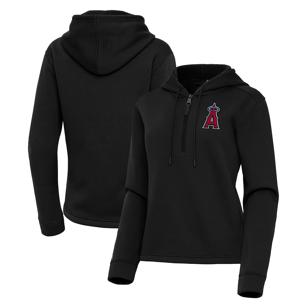 Women's Antigua Black Los Angeles Angels Contemporary Quarter-Zip Hoodie