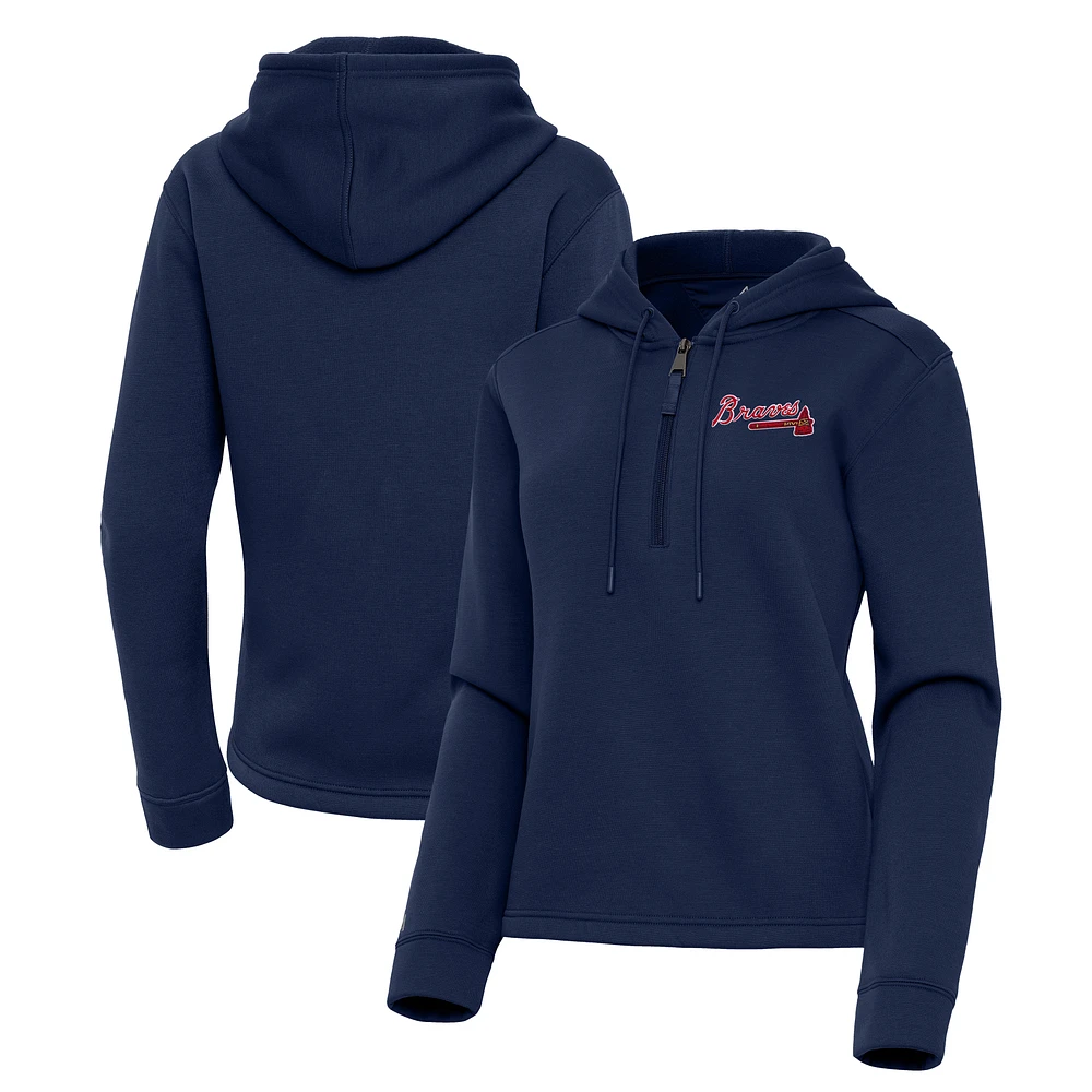 Women's Antigua Navy Atlanta Braves Contemporary Quarter-Zip Hoodie