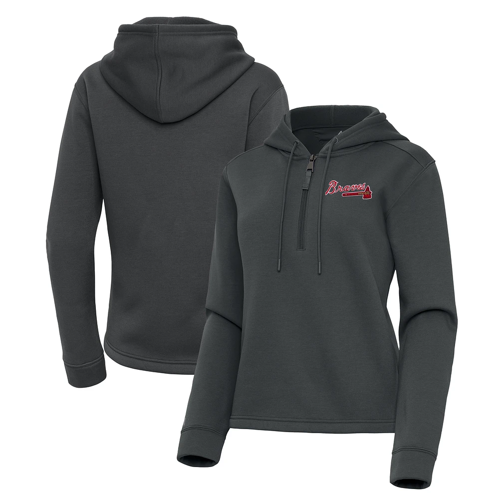 Women's Antigua Pewter Atlanta Braves Contemporary Quarter-Zip Hoodie