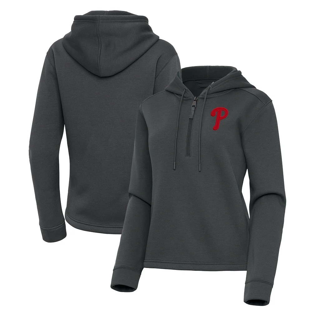 Women's Antigua Pewter Philadelphia Phillies Contemporary Quarter-Zip Hoodie