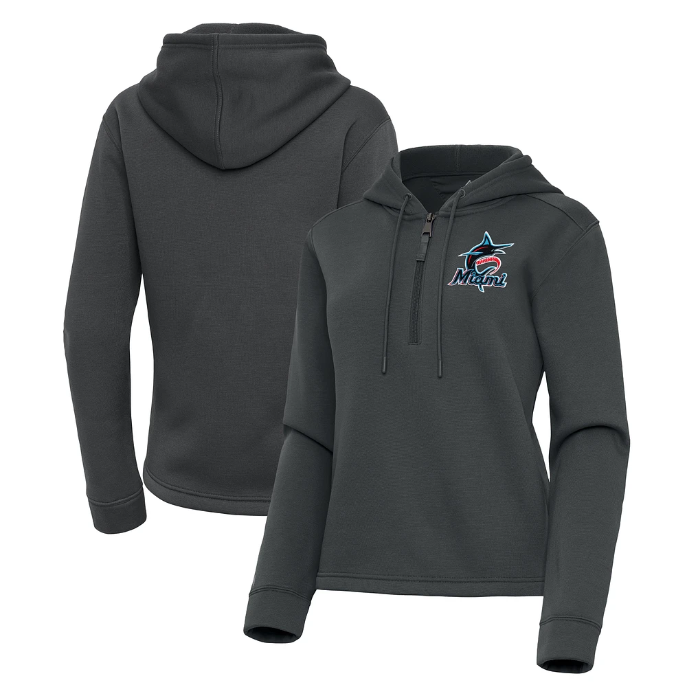Women's Antigua Pewter Miami Marlins Contemporary Quarter-Zip Hoodie