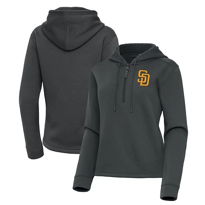 Women's Antigua Pewter San Diego Padres Contemporary Quarter-Zip Hoodie