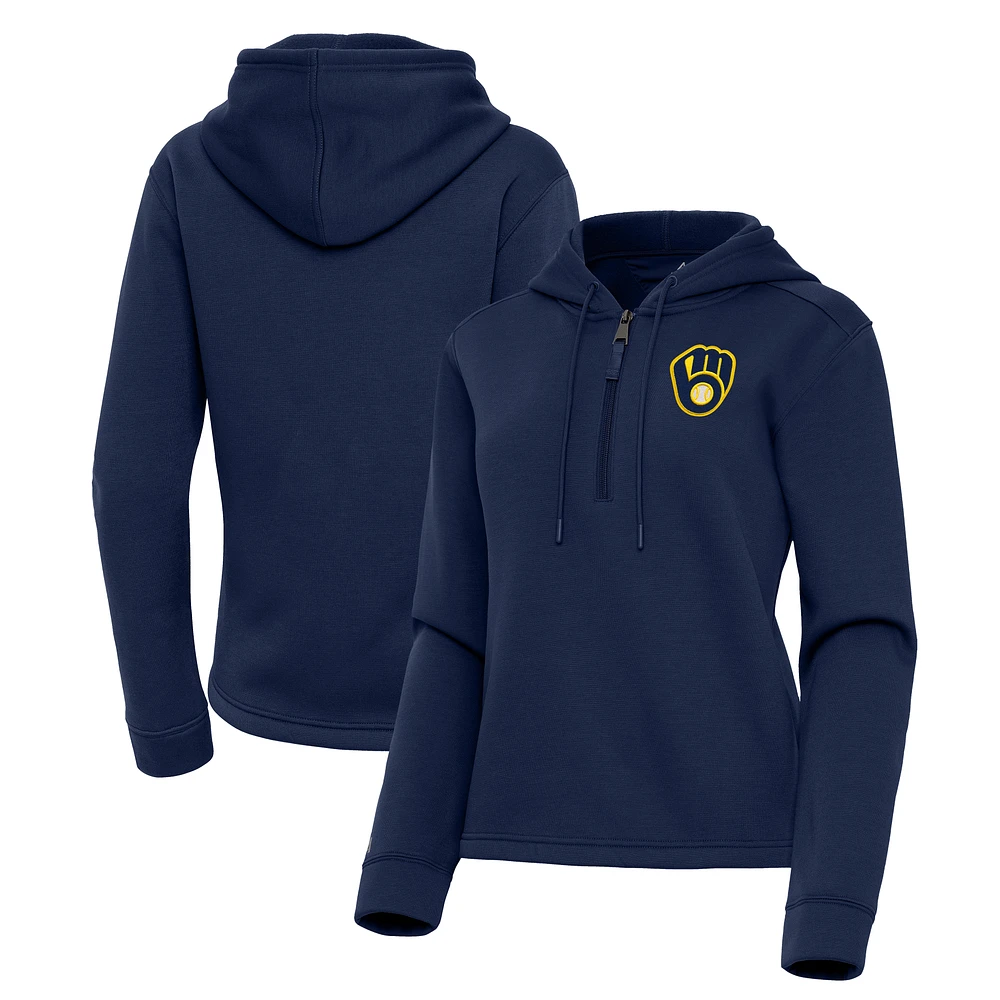 Women's Antigua Navy Milwaukee Brewers Contemporary Quarter-Zip Hoodie