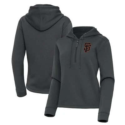 Women's Antigua Pewter San Francisco Giants Contemporary Quarter-Zip Hoodie