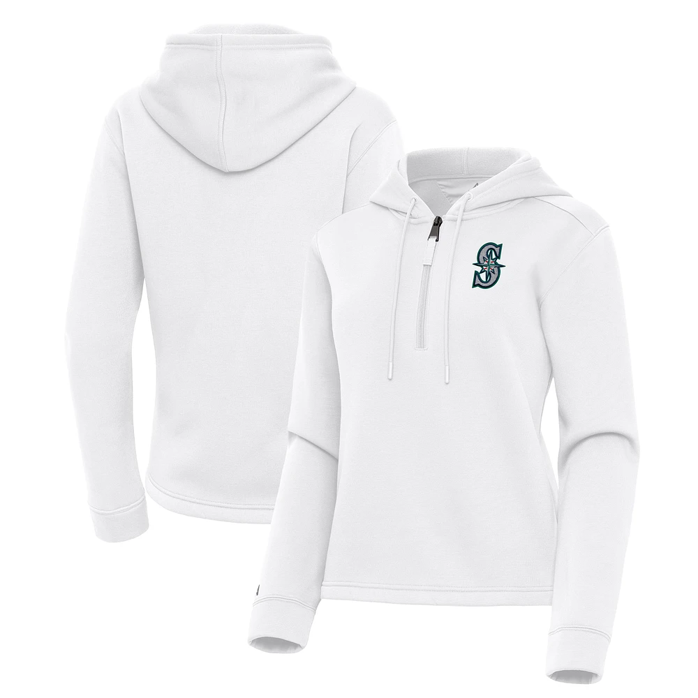 Women's Antigua White Seattle Mariners Contemporary Quarter-Zip Hoodie