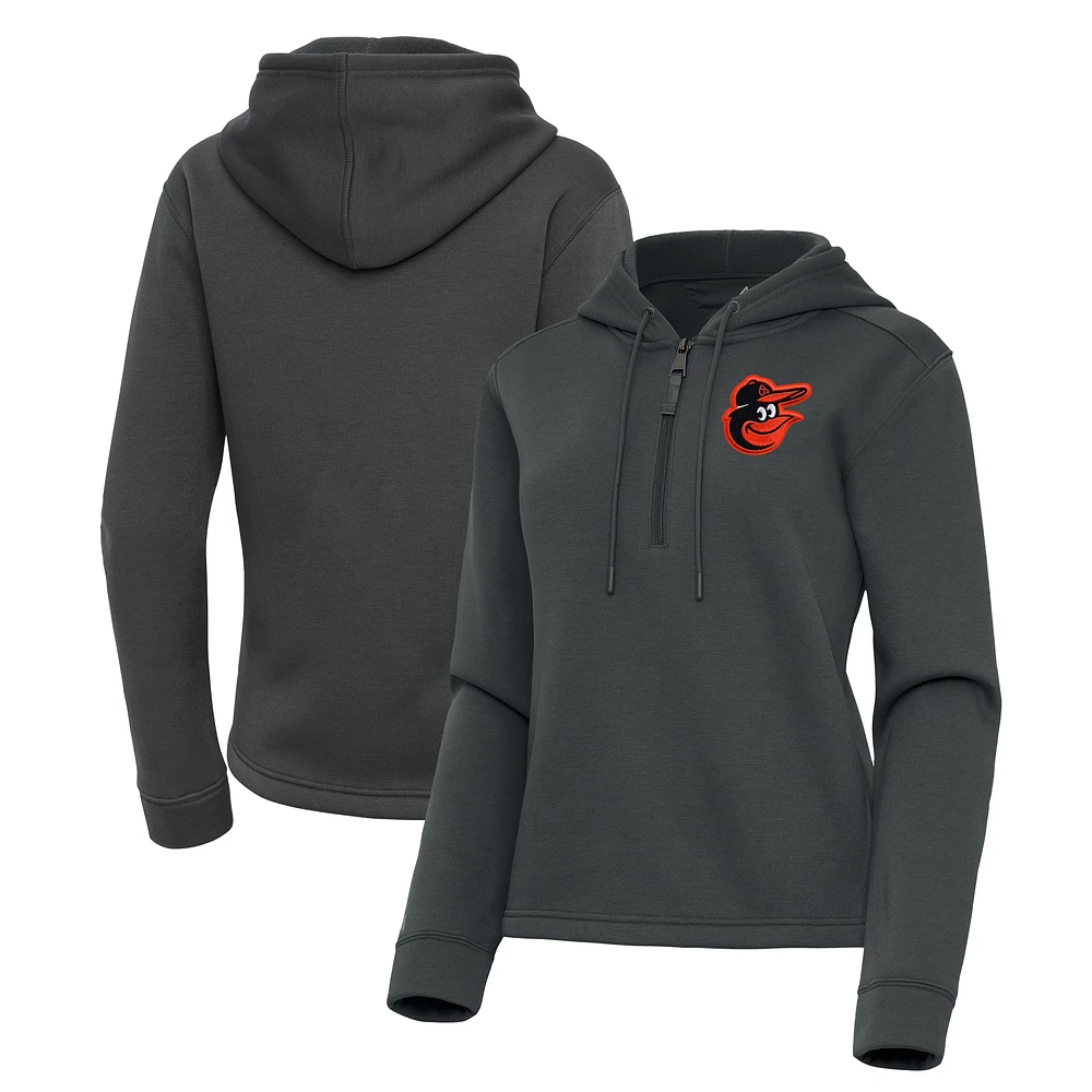 Women's Antigua Pewter Baltimore Orioles Contemporary Quarter-Zip Hoodie