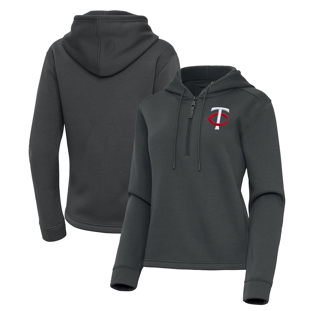 Women's Antigua Pewter Minnesota Twins Contemporary Quarter-Zip Hoodie