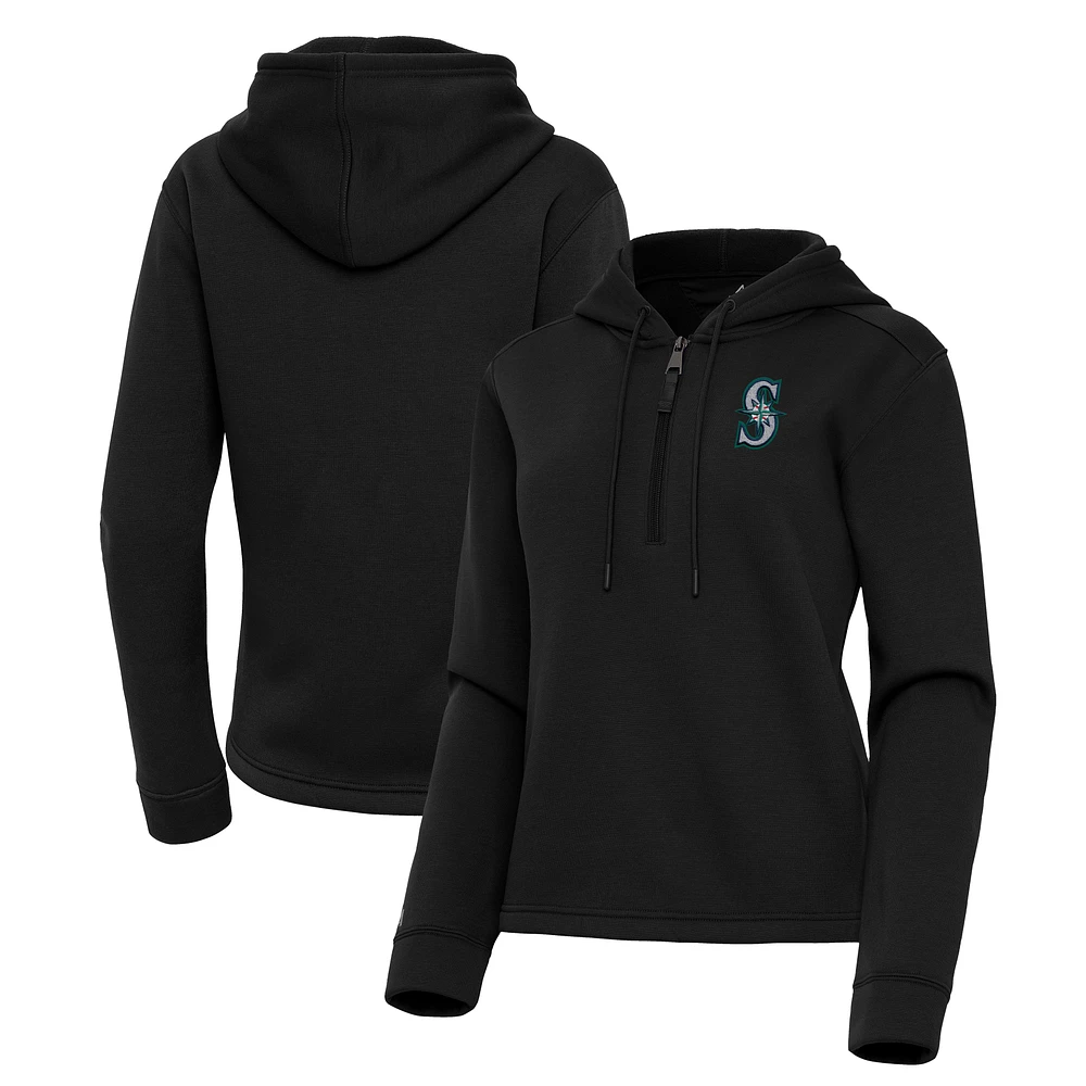 Women's Antigua Black Seattle Mariners Contemporary Quarter-Zip Hoodie