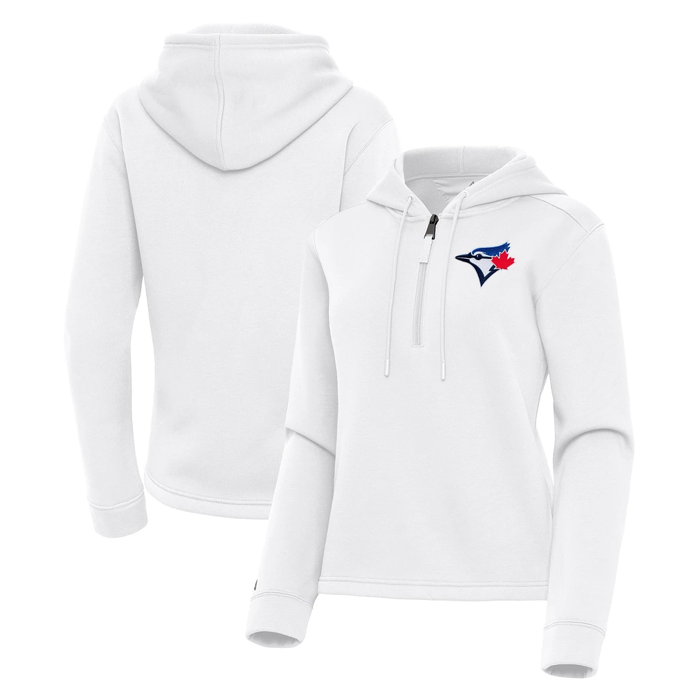 Women's Antigua White Toronto Blue Jays Contemporary Quarter-Zip Hoodie