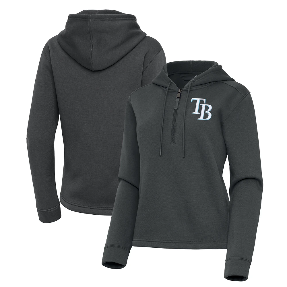 Women's Antigua Pewter Tampa Bay Rays Contemporary Quarter-Zip Hoodie