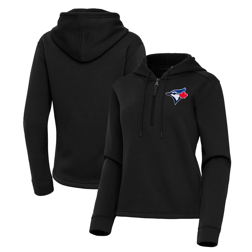 Women's Antigua Black Toronto Blue Jays Contemporary Quarter-Zip Hoodie