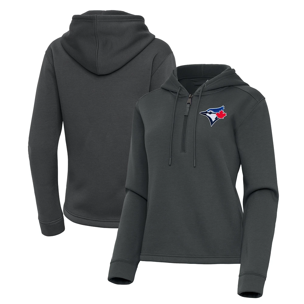 Women's Antigua Pewter Toronto Blue Jays Contemporary Quarter-Zip Hoodie