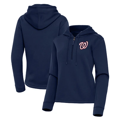 Women's Antigua Navy Washington Nationals Contemporary Quarter-Zip Hoodie