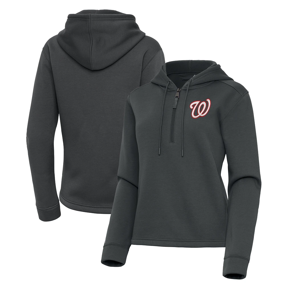 Women's Antigua Pewter Washington Nationals Contemporary Quarter-Zip Hoodie