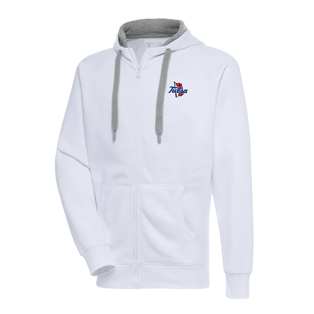 Men's Antigua White Tulsa Golden Hurricane Victory Full-Zip Hoodie