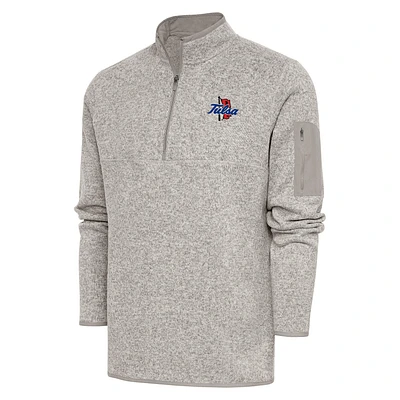 Men's Antigua Oatmeal Tulsa Golden Hurricane Fortune Quarter-Zip Sweatshirt