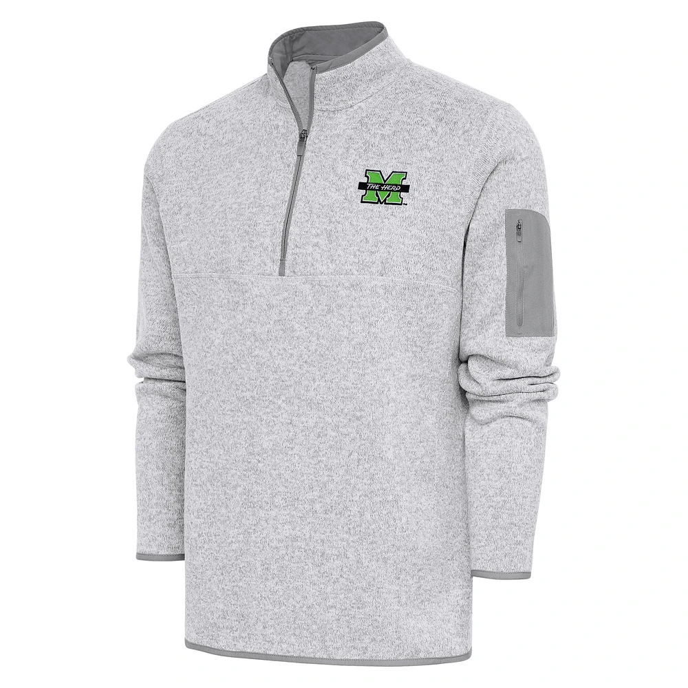 Men's Antigua Heather Gray Marshall Thundering Herd Fortune Quarter-Zip Sweatshirt