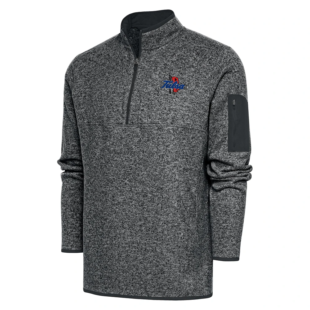 Men's Antigua Heather Gray Tulsa Golden Hurricane Fortune Quarter-Zip Sweatshirt
