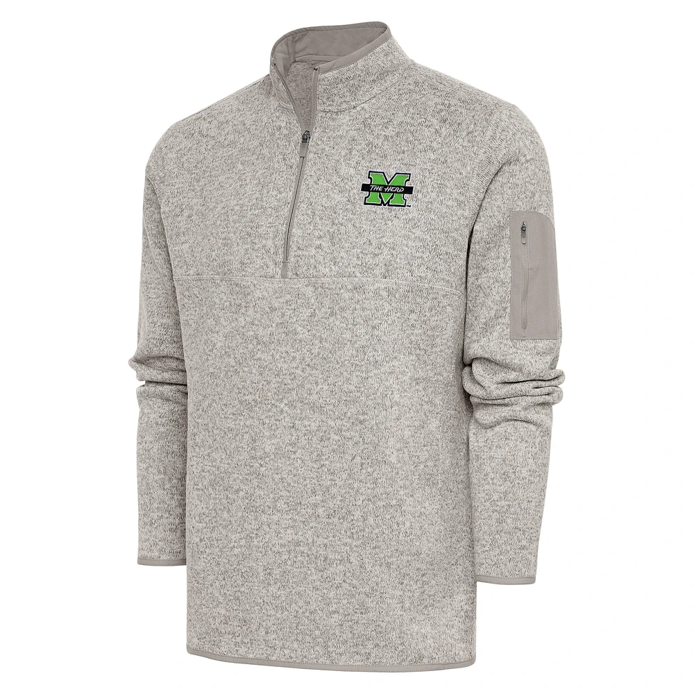 Men's Antigua Oatmeal Marshall Thundering Herd Fortune Quarter-Zip Sweatshirt