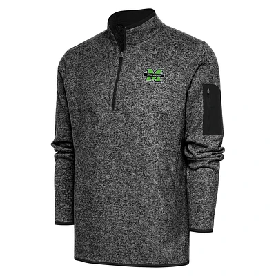 Men's Antigua Heather Black Marshall Thundering Herd Fortune Quarter-Zip Sweatshirt