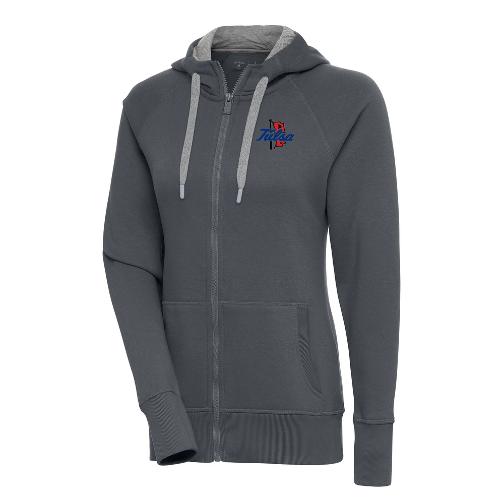 Women's Antigua Charcoal Tulsa Golden Hurricane Victory Full-Zip Hoodie Jacket
