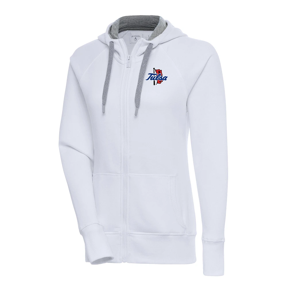 Women's Antigua White Tulsa Golden Hurricane Victory Full-Zip Hoodie