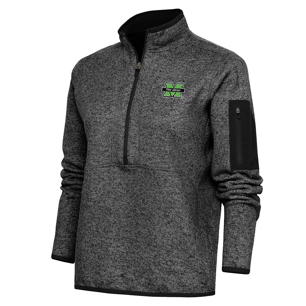 Women's Antigua Heather Black Marshall Thundering Herd Fortune Half-Zip Sweatshirt