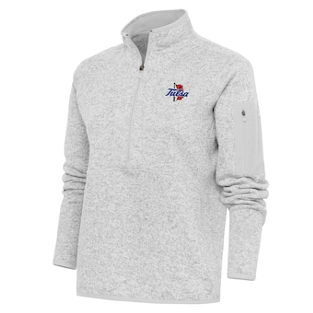Women's Antigua Heather Gray Tulsa Golden Hurricane Fortune Half-Zip Sweatshirt