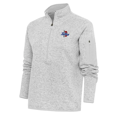 Women's Antigua Heather Gray Tulsa Golden Hurricane Fortune Half-Zip Sweatshirt