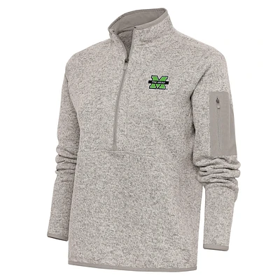 Women's Antigua Oatmeal Marshall Thundering Herd Fortune Half-Zip Sweatshirt