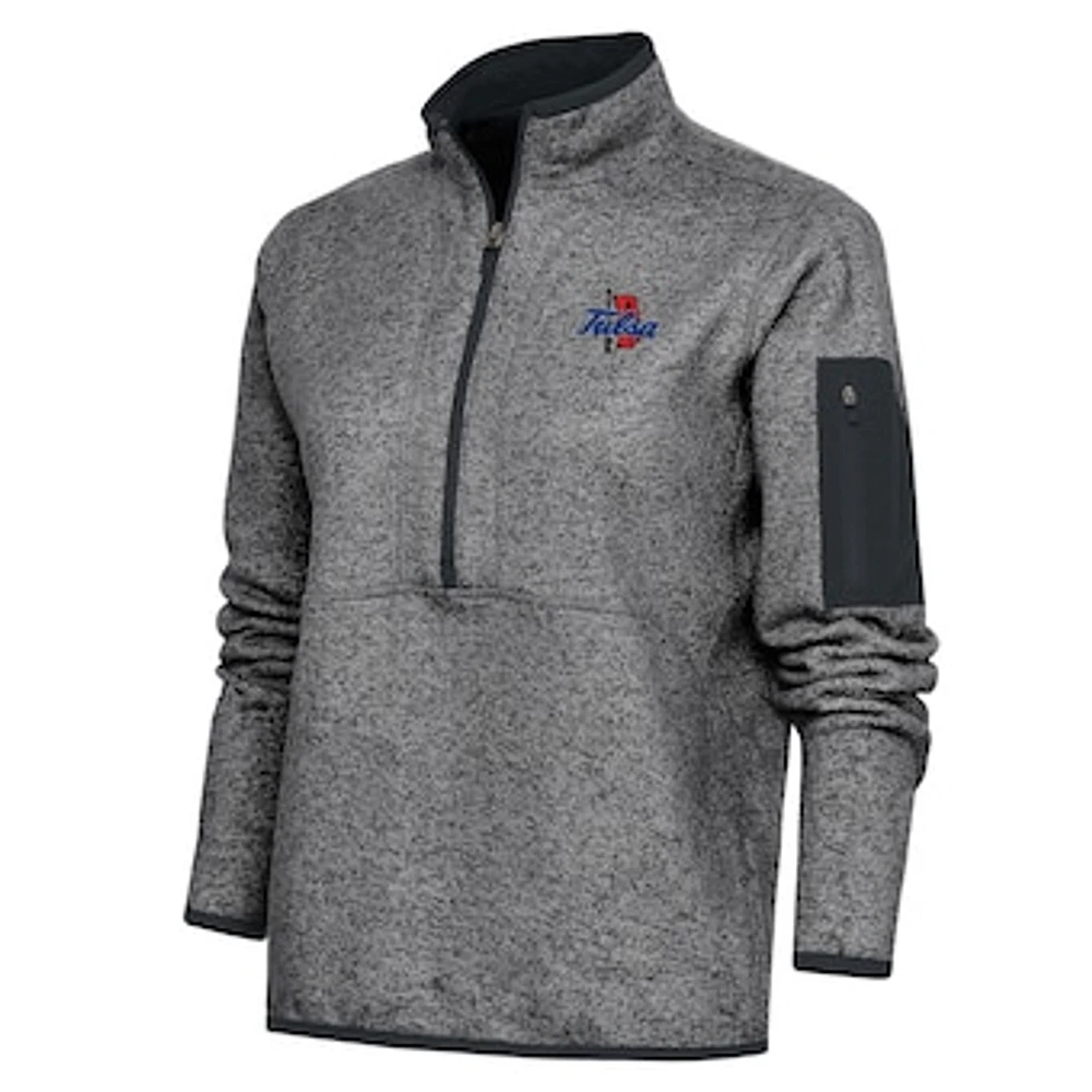 Women's Antigua Heather Gray Tulsa Golden Hurricane Fortune Half-Zip Sweatshirt
