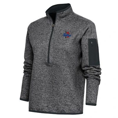Women's Antigua Heather Gray Tulsa Golden Hurricane Fortune Half-Zip Sweatshirt