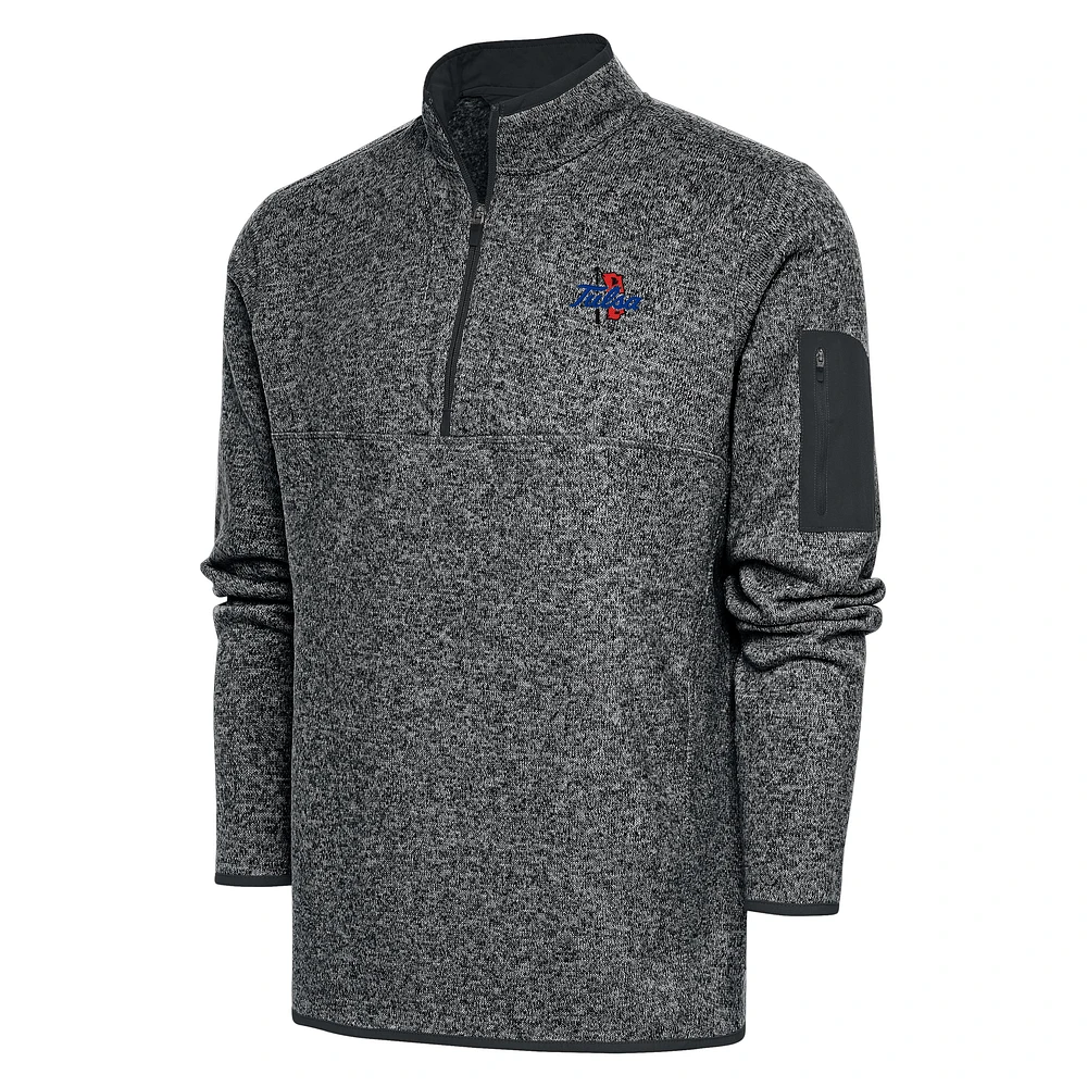 Men's Antigua Heather Gray Tulsa Golden Hurricane Big & Tall Fortune Quarter-Zip Pullover Jacket
