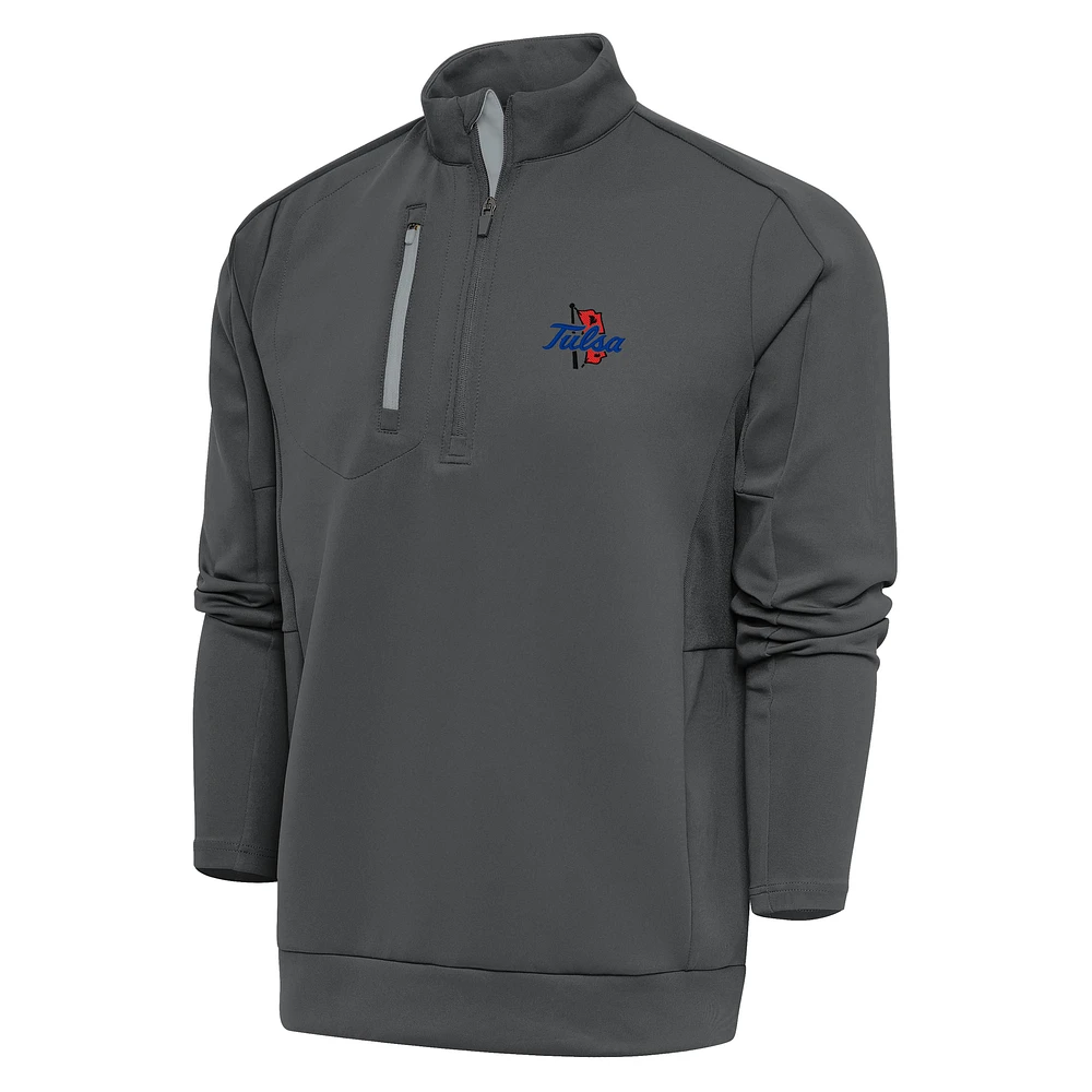 Men's Antigua Pewter Tulsa Golden Hurricane Generation Quarter-Zip Top