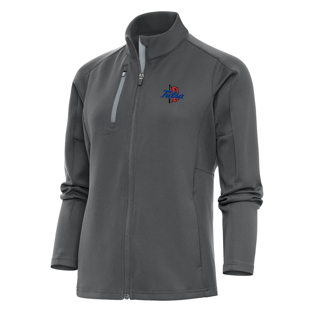 Women's Antigua Pewter Tulsa Golden Hurricane Generation Full-Zip Jacket