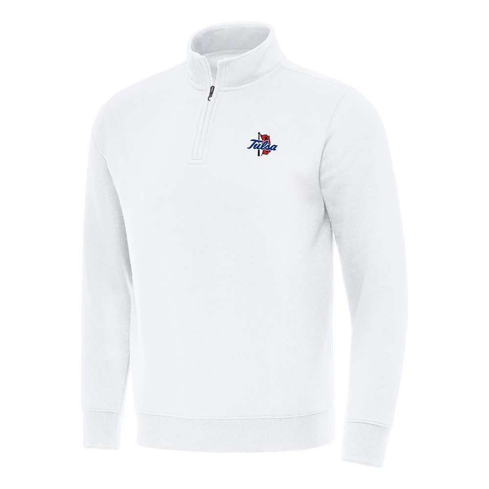 Men's Antigua White Tulsa Golden Hurricane Victory Quarter-Zip Mock Sweatshirt