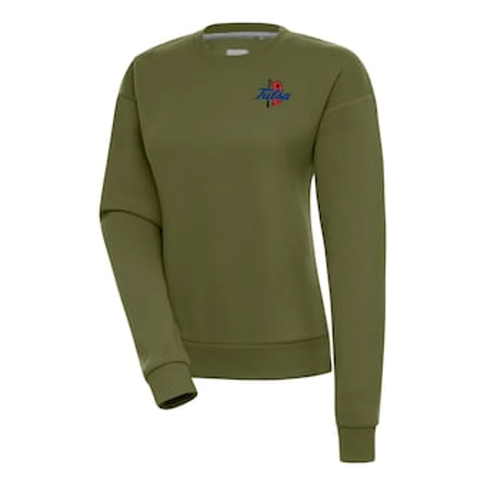 Women's Antigua Olive Tulsa Golden Hurricane Victory Crewneck Pullover Sweatshirt