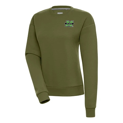 Women's Antigua Olive Marshall Thundering Herd Victory Crewneck Pullover Sweatshirt