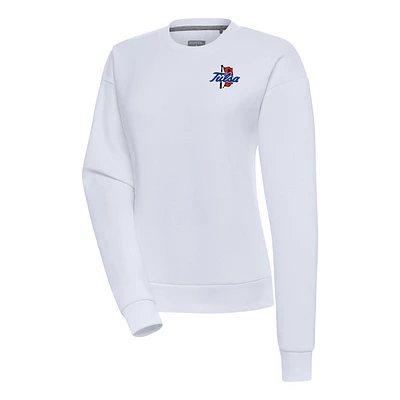 Women's Antigua White Tulsa Golden Hurricane Victory Crewneck Pullover Sweatshirt